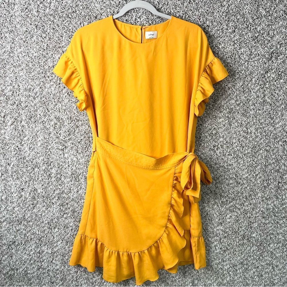 Wilfred Dress‎ Women’s Small Aritzia Ninette Yellow Short Sleeve Ruffle Wrap